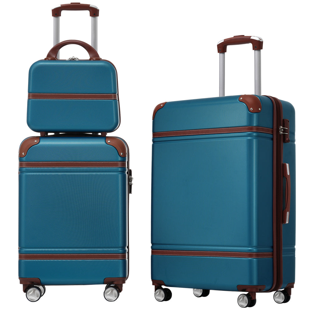 Hardshell Luggage Sets 3 Pieces 20"+24" Luggages and Cosmetic Case Spinner Suitcase with TSA Lock Lightweight,White
