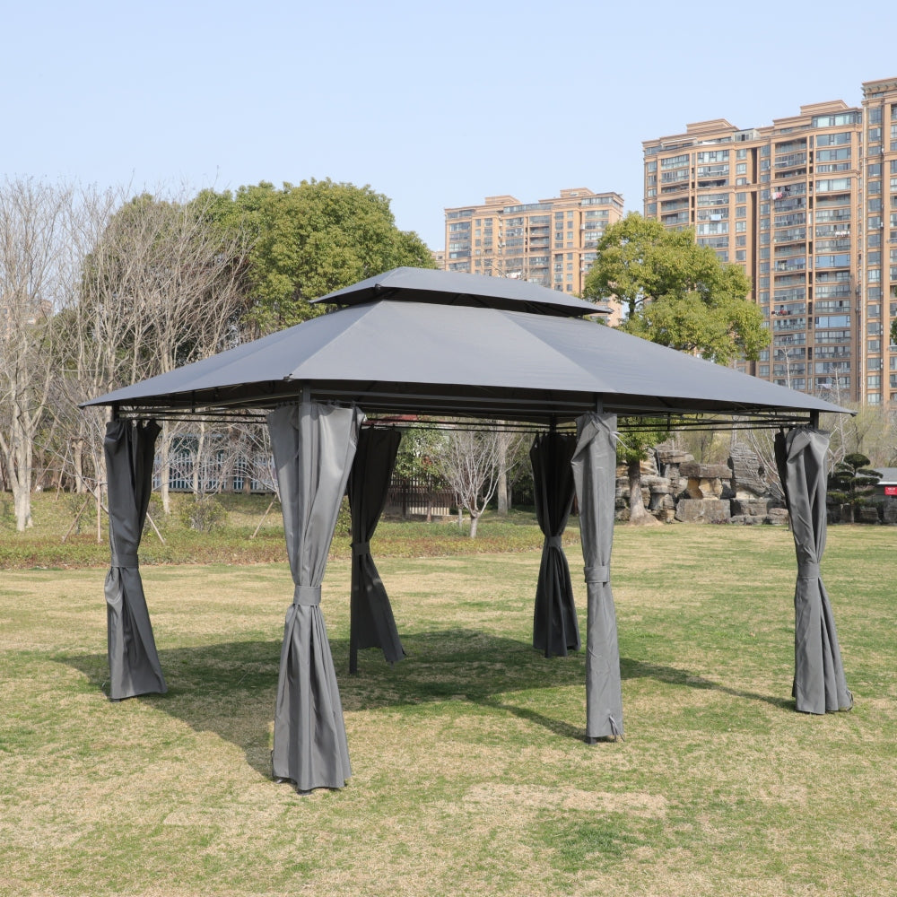 13x10 Outdoor Patio Gazebo Canopy Tent With Ventilated Double Roof And SideWall(Detachable Curtain Included On All Sides),Suitable for Lawn, Garden, Backyard and Deck,GREY