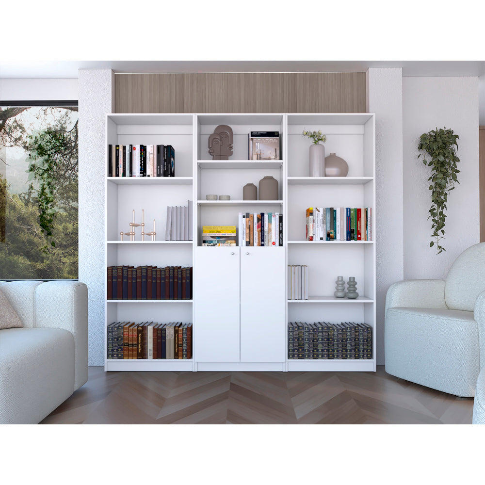 Dupree 3 Piece Home Bookcase set, 67" Wide with 14 Shelves , Living Room Set Set White