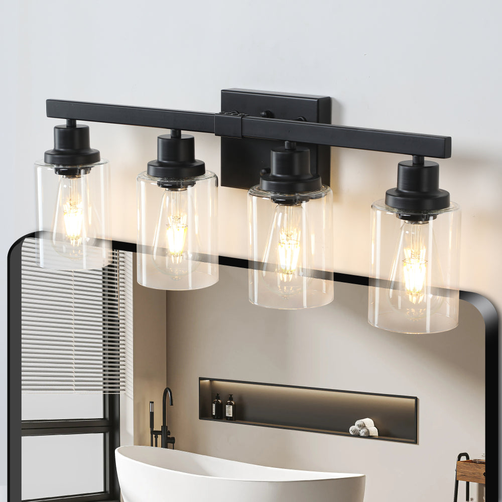 24" Modern 4-Light Bathroom Vanity Light Fixture - Brushed Nickel Finish with Clear Glass Shades, Perfect for Bathroom, Vanity, and Dressing Area Lighting (No Bulbs)