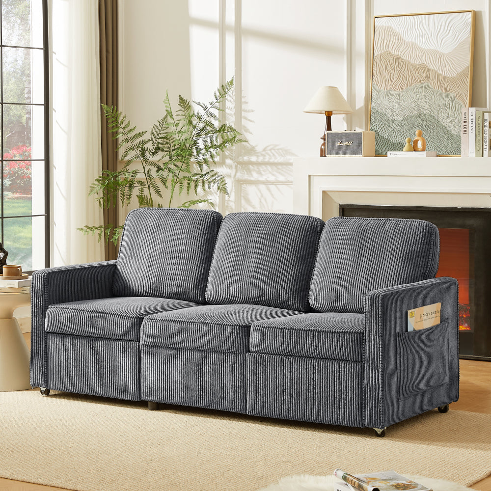 Retractable 3 Seater Sofa, Easy To Assemble, Suitable For Living Rooms, Apartments And Flexible Sofas For Small Spaces, Olive Green Corduroy