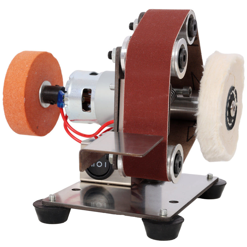 Mini Electric Belt-Sander Knife-Sharpener Sanding Machine 96W, Small Bench Grinder Kit 7 Speed Adjustable Power Polisher DIY Polishing Grinding Tool, Handcraft Jewelry