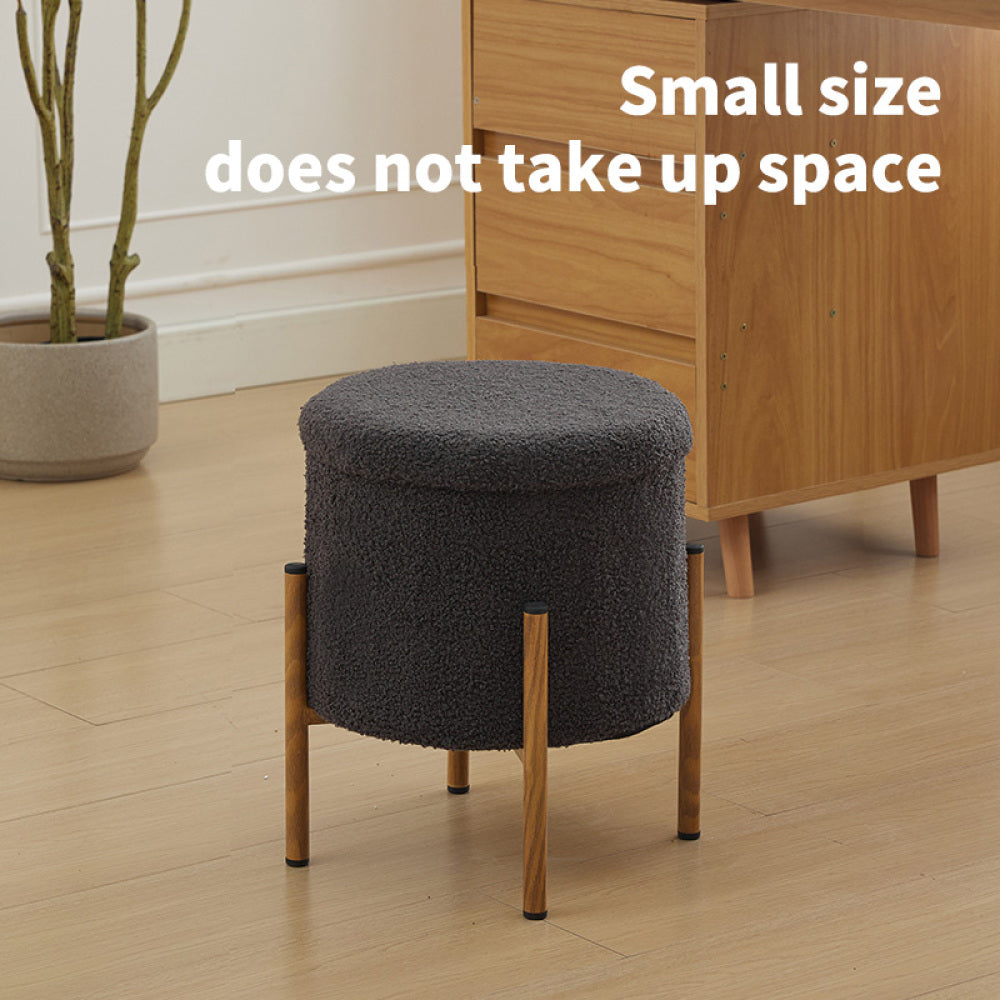 Modern Round Storage Ottoman, Ottoman Foot Stools With Metal Base, Ottoman Footstool with Removable Lid Storage Ottoman for Living Room, Bedroom, Makeup Room (Gray)