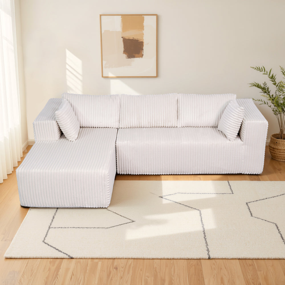 105" L-Shaped Modular Compression Sofa, Plush Upholstery, All-Foam Structure (No Springs), Vacuum-Packed, Space-Saving for Living Room, Bedroom, Apartment (Left Chaise)