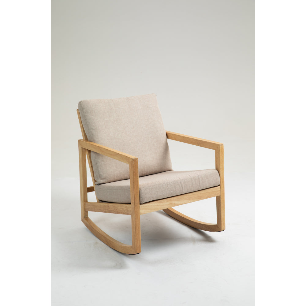 Upholstered Accent Glider Chair,Rubberwood Frame in Natural, Khaki