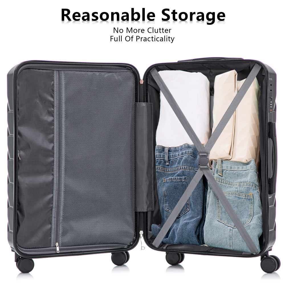20"/24"/28" 3 pcs/set in ABS Spinner Wheel Luggage, Matching Color , With Combination Lock (Black)