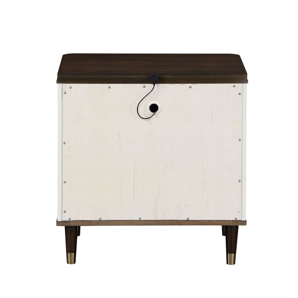 Carena White & Walnut Finish Night Stand w/USB