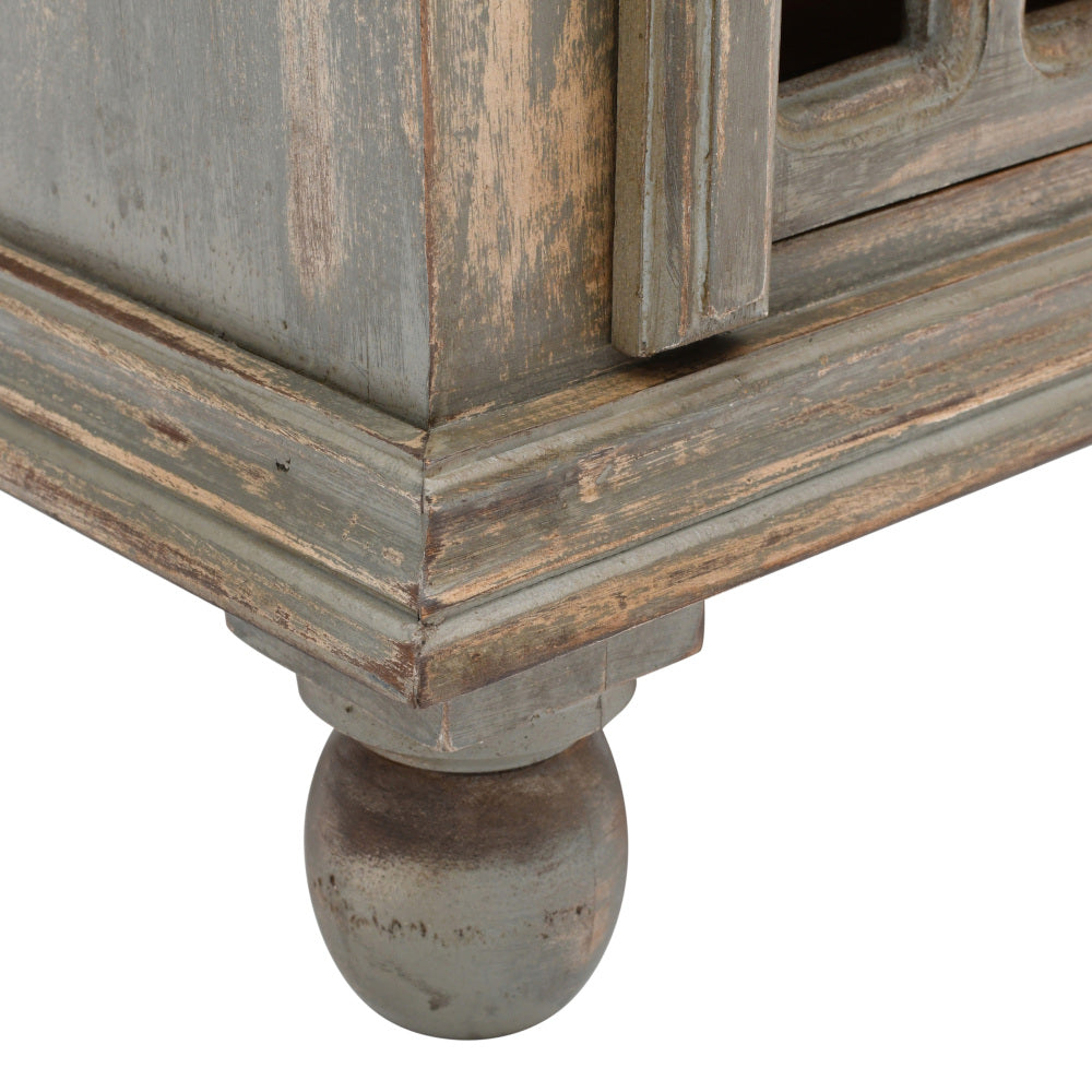 Antique Grey Wood Nightstand