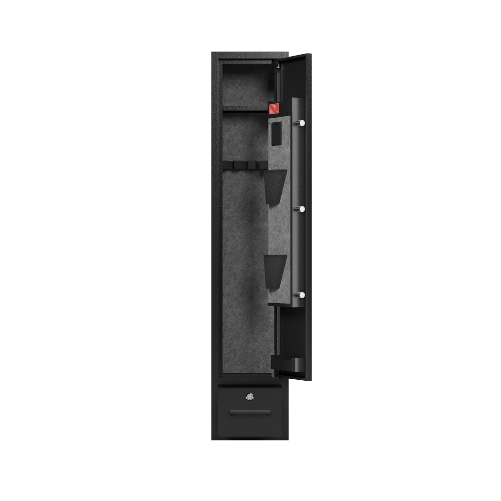4 - Gun Capacity Rifle Safe. Holds Rifles, Pistols, Shotguns. Digital Lock for Quick Access. Removable Shelf. Special Gun Rack for Scoped Rifles. Plus, a Handy Storage Drawer