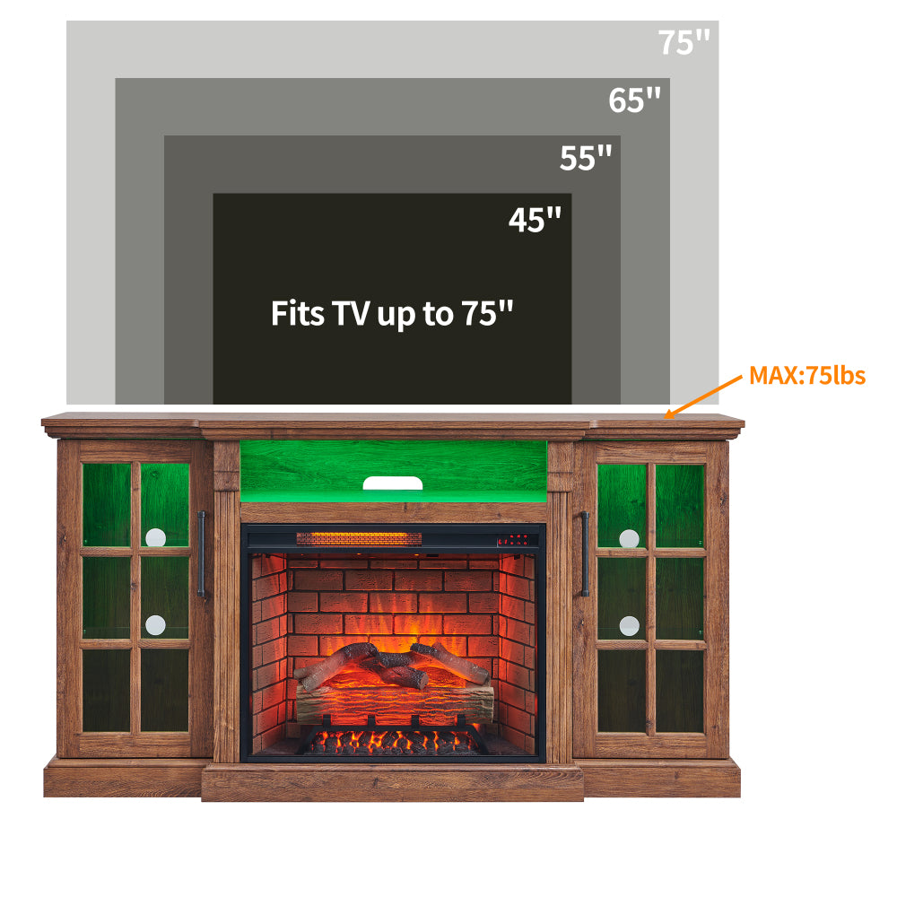 65" Fireplace TV Stand for TVs up to 75",with 28" Electric Fireplace and LED Light