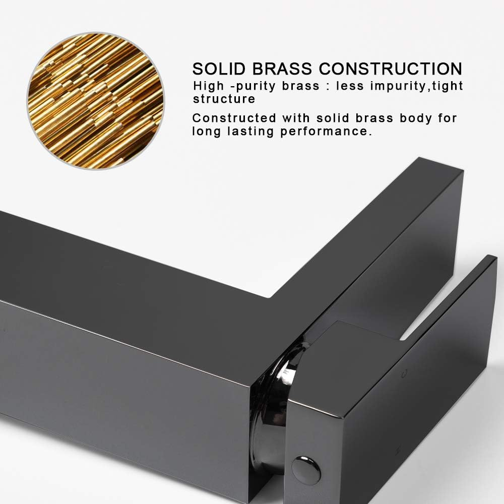 Single Handle Bathroom Faucet, Matte Black Single Hole Bathroom Faucet, Solid Brass Modern Bathroom Sink Faucet Basin Vanity Square Bathroom Faucet with Pop-up Drain & Water Supply Hoses
