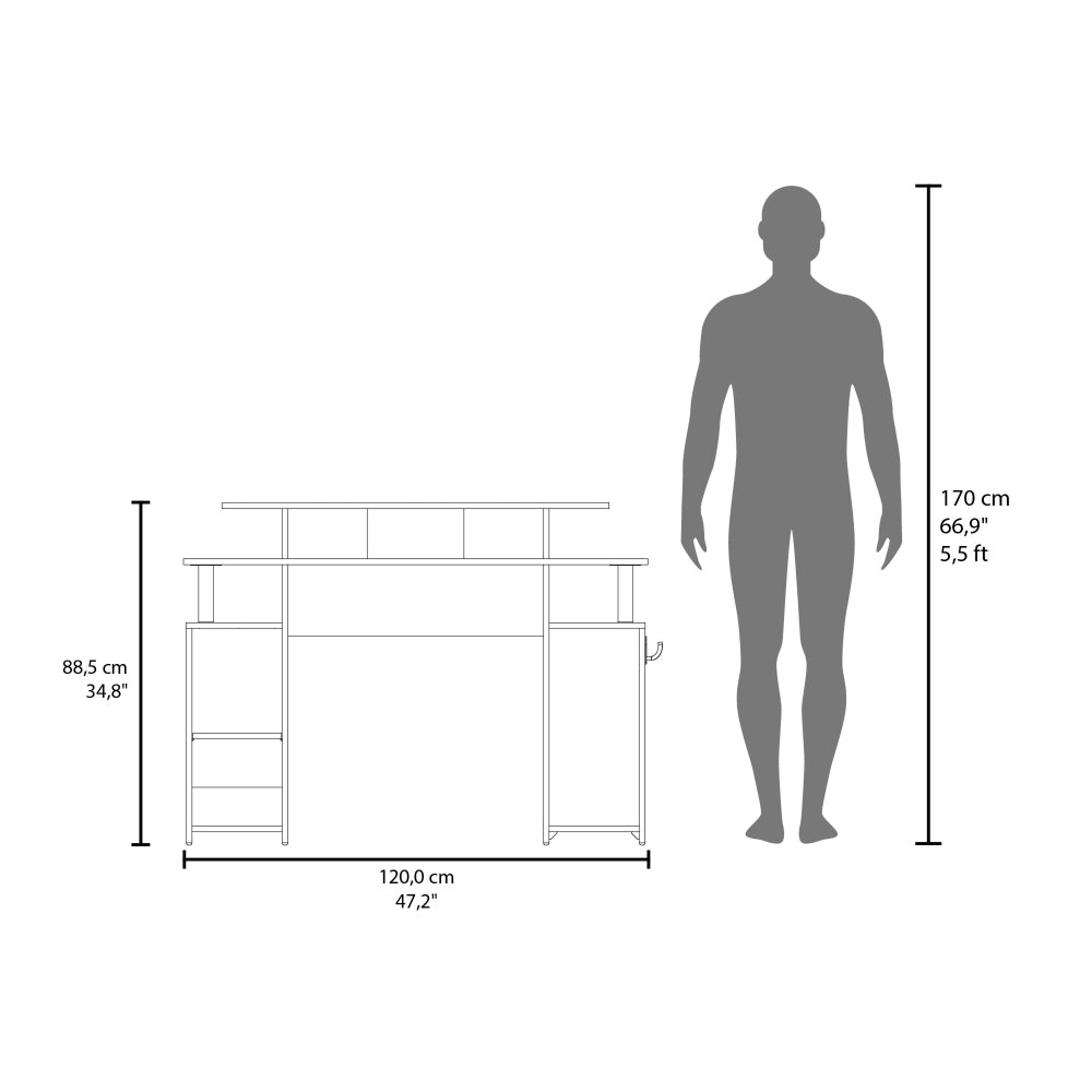 Gaming Desk, 1 Door, 6 Shelves, Black Wengue / Blue Edge