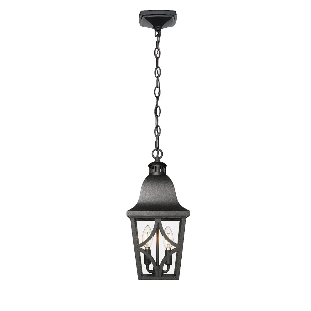 Outdoor Pendant Light Fixture, Modern Black Exterior Hanging Lantern Anti-Rust Metal Hanging Lights with Clear Glass Shade and Adjustable Chain for Porch Foyer Doorway Front Door (1 pack)