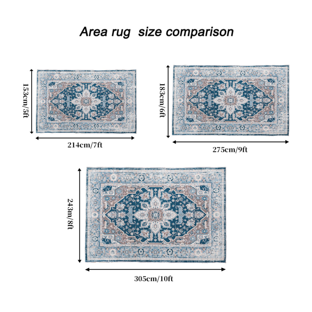 Area Rug 5x7 Vintage Bohemia Large Persian Non-slip Washable Rug For Living Room Kitchen Bedroom Living Room Flower Design Blue