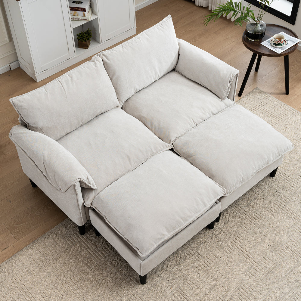 Convertible Combination Sofa Sofa U-Shaped Sofa with Footstools with Storage, Beige Sofa for Living Room, Living Room/Bedroom/Office/Small Space 2-Seater Combination Sofa-Beige