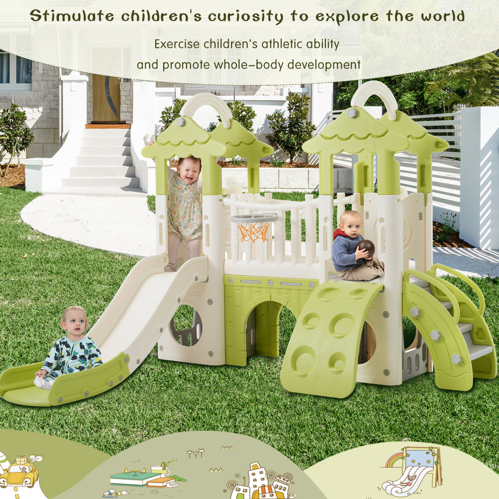 8-1 Toddler Climber and Slide Set,Kids Slide for Toddlers Age 1+, Kids Playground Climber Freestanding Slide Playset with Basketball Hoop, Play Combination for Babies,Indoor& Outdoor