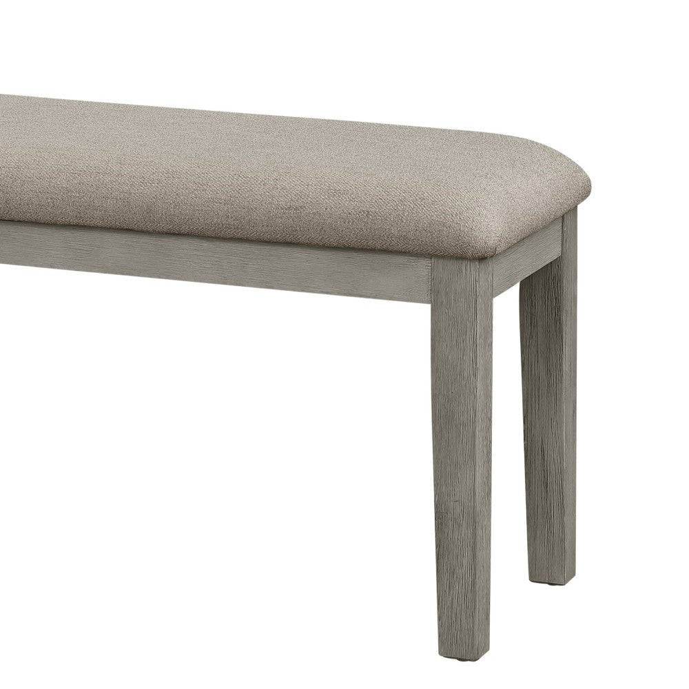 Fabric Upholstered Seat 1pc Bench Wire Brushed Light Gray Finish Wooden Frame Dining Room Furniture