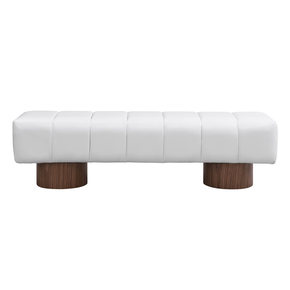 Upholstered Dining Bench for Dining Room, No-Assembly End of Bed Entryway Bench Ottoman for Bedroom Living Room, Beige PU Stool Top Wood Leg 300 LBS Weight Capacity