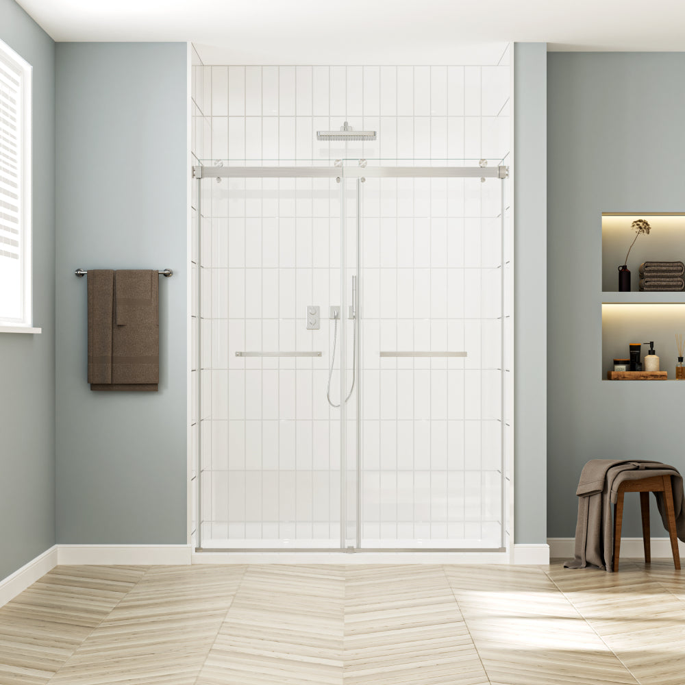 56-60 in. W x 76 in. H Sliding Frameless Soft-Close Shower Door with Premium 3/8 Inch (10mm) Thick Tampered Glass in Matte Black 03A42-6076