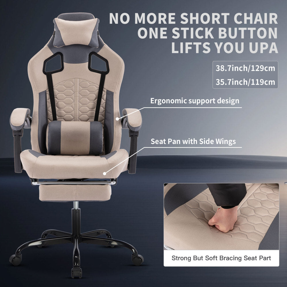 Gaming Chair with Massage,Ergonomic PC Gaming Chair with Footrest Comfortable Headrest and Lumbar Support,High Back PVC Leather,300LBS (Grey)