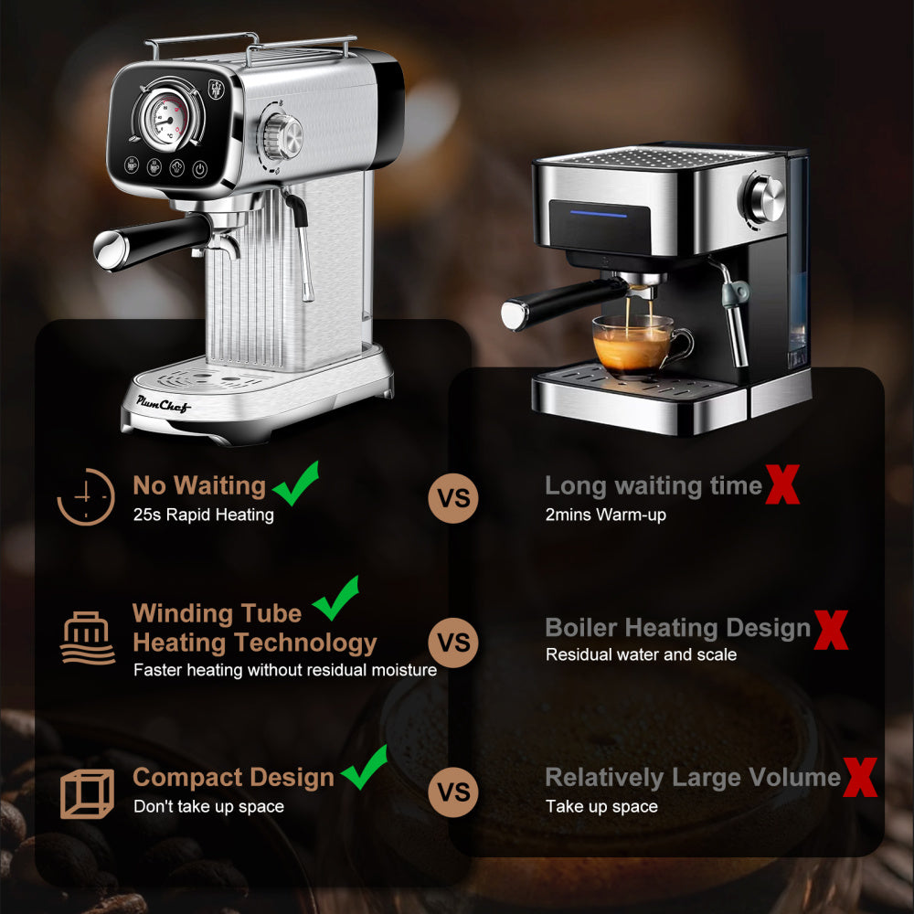 20 Bar Compact Espresso Machine with Milk Frother, Dual Shot Options, ESE Pod Compatibility, Temperature Display, Removable Water Tank for Cappuccino, Latte, & Macchiato at Home
