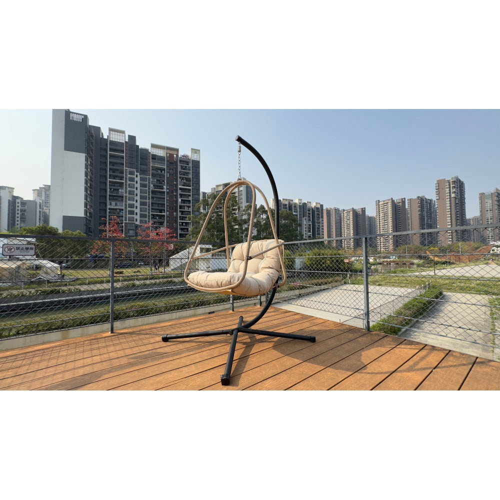 Swing Egg Chair with Stand Indoor Outdoor Wicker Rattan Patio Basket Hanging Chair with C Type bracket , with cushion and pillow,Patio Wicker folding Hanging Chair( Special construction cup holder