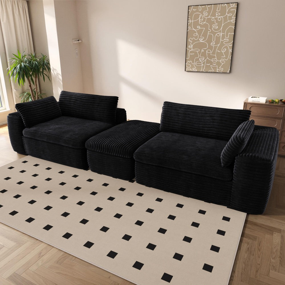 Cloud Sectional Couch with L-Shape Chaise,Modern Modular Sofa with Deep Seat, Upholstered Couches for Living Room Bedroom,No Assembly Required, Black (Corduroy Fabric)