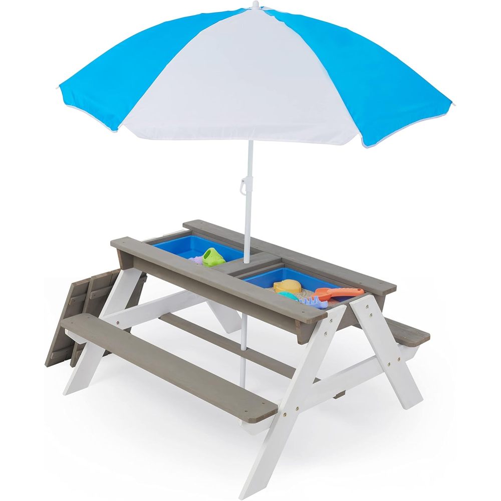 Kids Sandbox with Cover, 46" Wooden Sand Box w/Adjustable Canopy, Large Outdoor Cedar Sandpit for Backyard Play