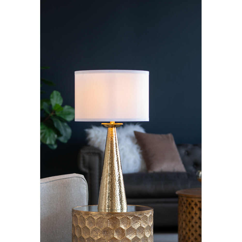 D18x31" Round Aluminum Sheet Gold Table Lamp with White Fabric Shade(Lamp Shade Assembly Required)