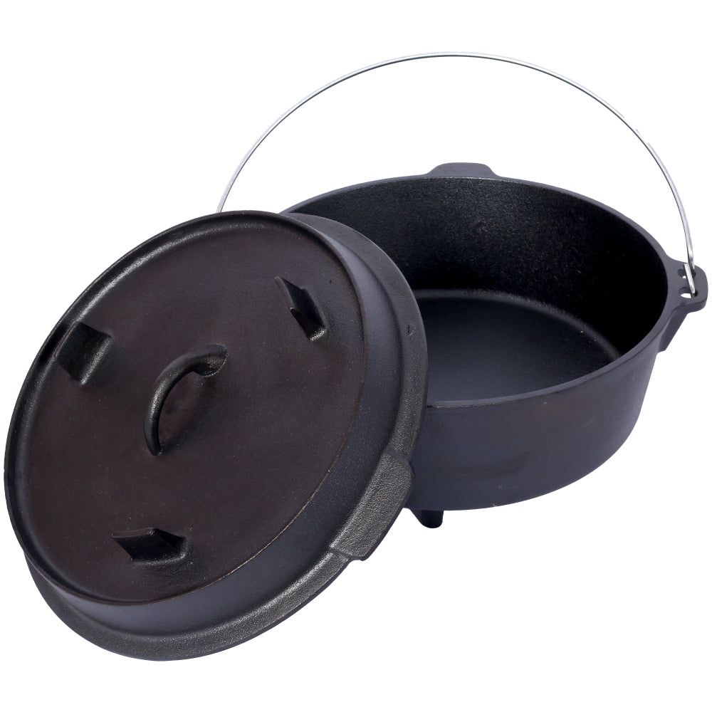 Pre-Seasoned Cast Iron Dutch Oven With Skillet Lid, Outdoor Camping Deep Pot for Camping Fireplace Cooking BBQ Baking Campfire, With Iron Pot Rack, 8 Quart