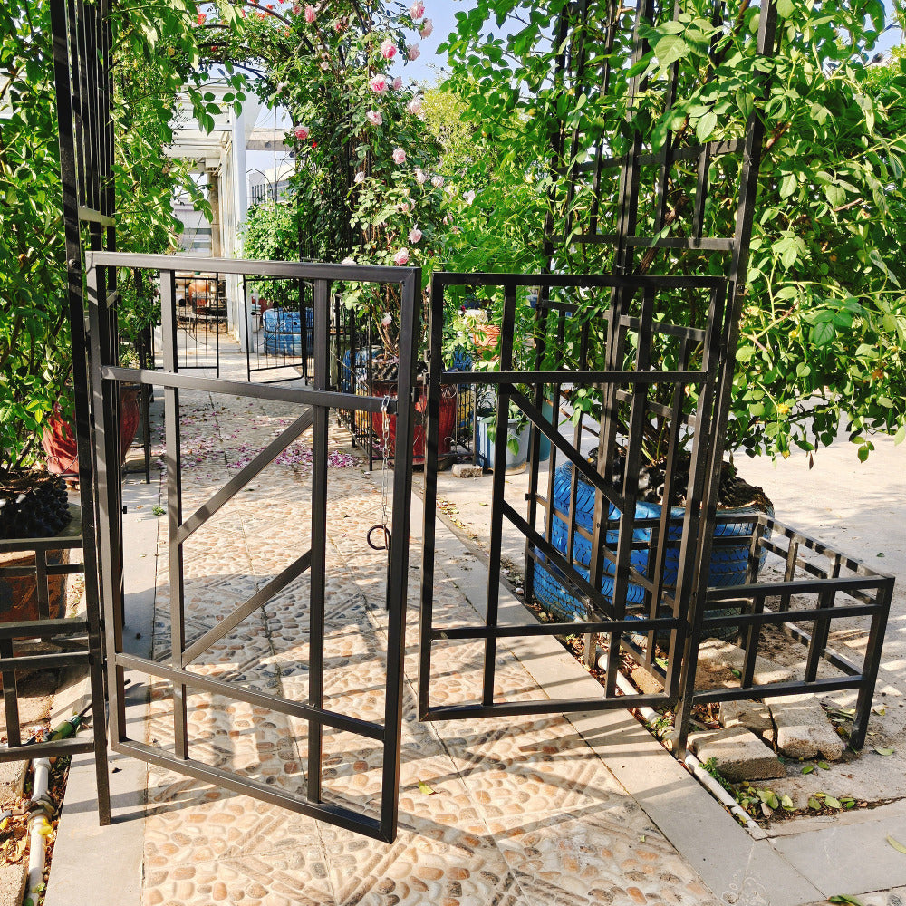 Metal Garden Arch with Gate with planter W80.71*H97.24 Climbing Plants Support Rose Arch Outdoor Black