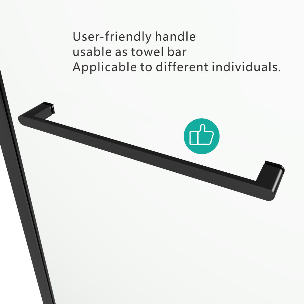 S-RM6076TB 56-60"W x 76"H Sliding Shower Door, Frameless Glass Shower Door with Matte Black Hardware, Towel Bar and Handle,Drop Shipping available