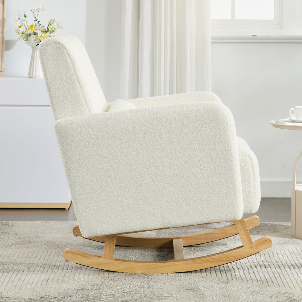 Accent Rocking Chair with Pillow, Ultimate Comfort for Your Home, Teddy Velvet, Cream White