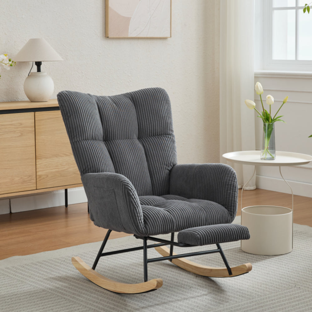 Modern Nursery Rocking Chair, Upholstered Glider Chair with High Backrest, Rocker Accent Armchair with Solid Wood Legs for Nursery Bedroom Living Room GREEN