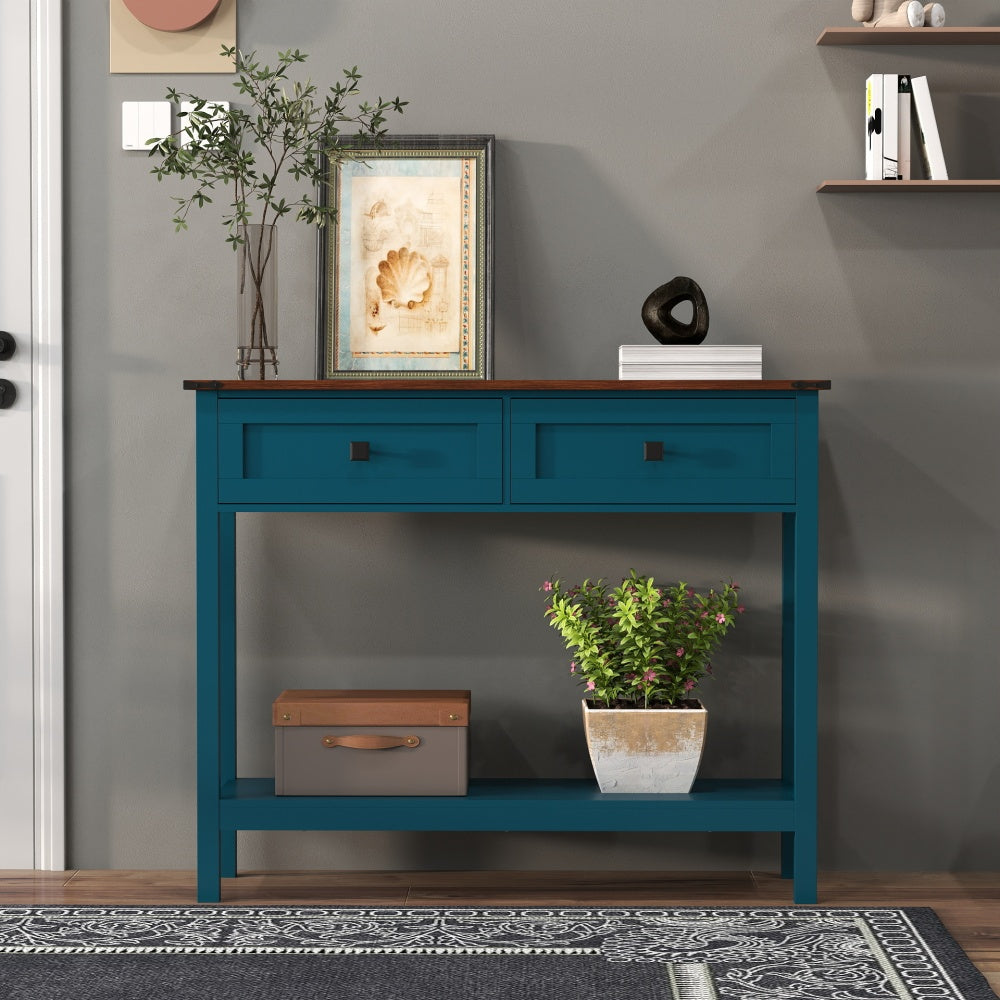 Farmhouse Style Console Table with 2 Drawer and Bottom Storage Shelf for Entryway, Rustic Side Table with Storage Drawer and Shelf for Living room, Hallway(Antique White)