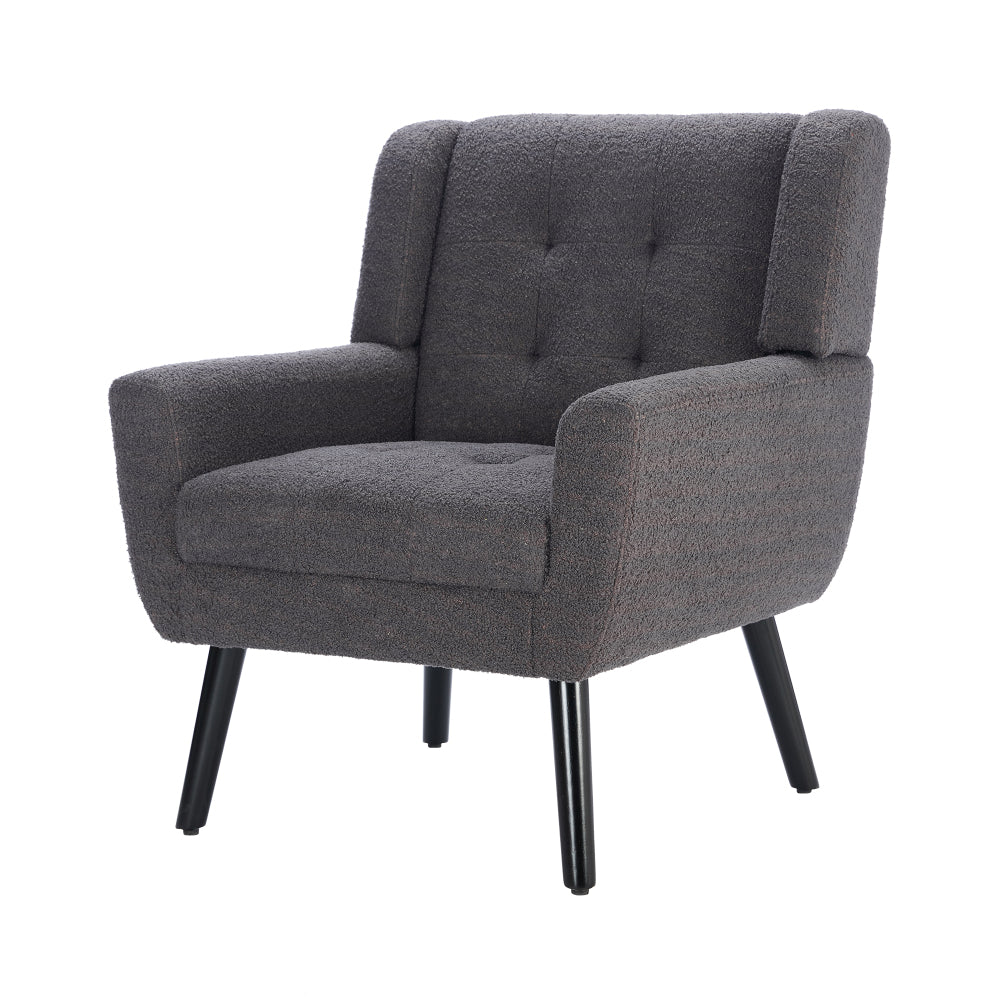 Modern Soft Teddy Material Ergonomics Accent Chair Living Room Chair Bedroom Chair Home Chair With Black Legs For Indoor Home-Grey Teddy Fabric