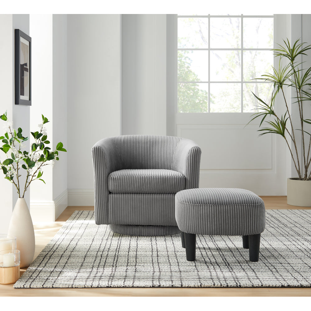 Swivel Accent Chair 360° Comfy Recliner Corduroy Arm Chair Single Sofa with Ottoman for Living Room Bedroom,Black