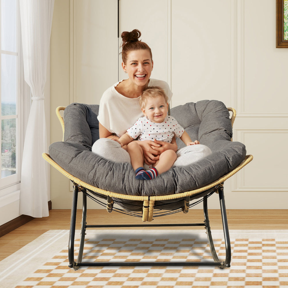 9.7Ibs Ultra-Plush Rattan Rocking Chair With Anti-Tip Design, 450LB Capacity Rattan Lounge Chair for Balcony,Living Room,Garden,Patio - Easy Assembly Blue