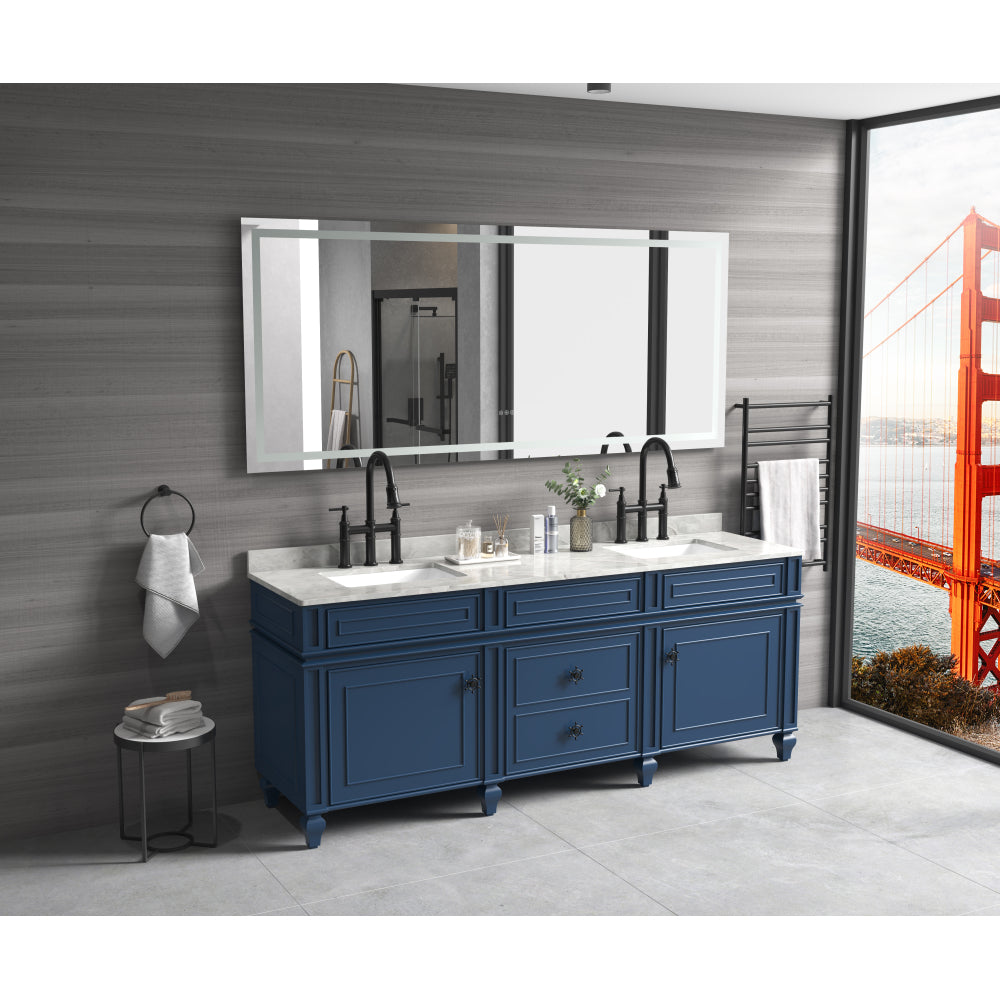 84 x 48 Inch LED Bathroom Mirror with Front and Backlight, Wall Mounted Vanity Mirror, Anti-Fog, Memory, 3 Colors, Stepless Dimmable