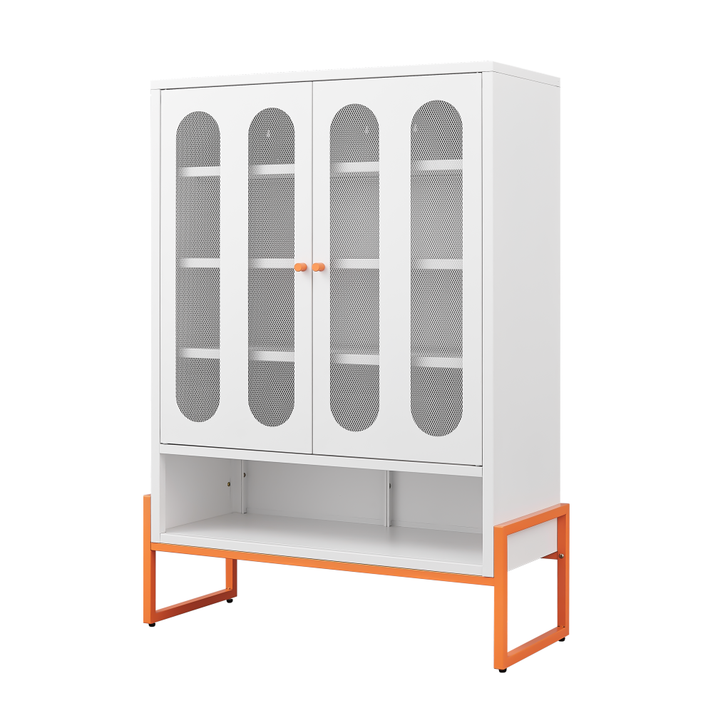 Modern minimalist double door shoe cabinet with adjustable mesh doors and high foot hollow storage cabinet bottom, compatible with robotic vacuum cleaners