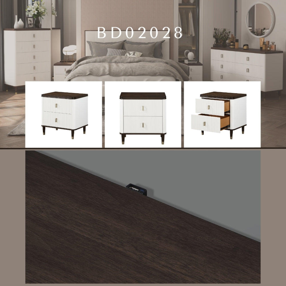 Carena White & Walnut Finish Night Stand w/USB