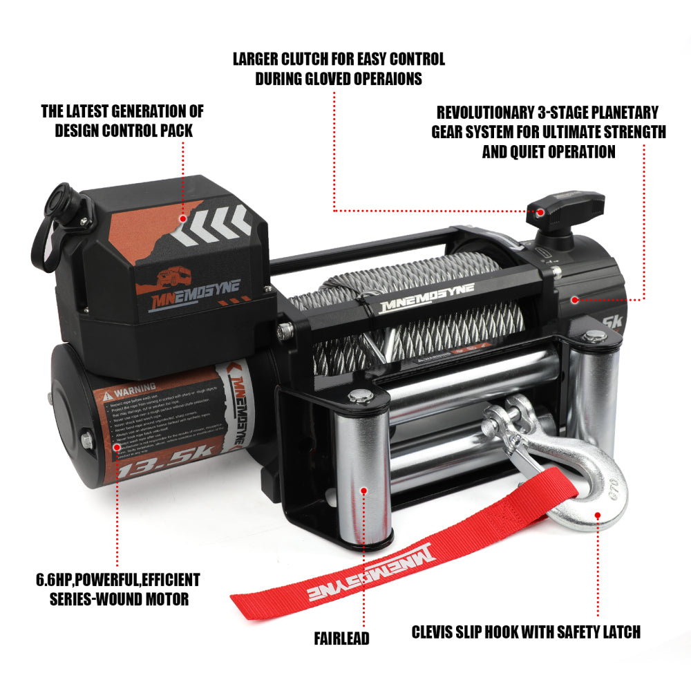 13500LBS Electric Winch 12V Steel Cable Sand Towing Truck Trailer Jeep 4WD