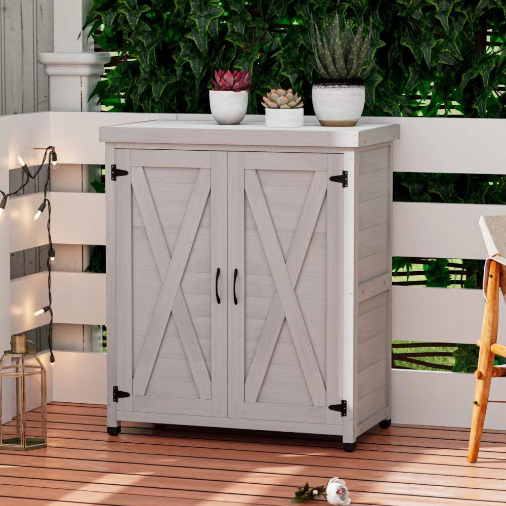 Outdoor Storage Cabinet and Metal Top,Garden Storage Shed,Outdoor 68 Inches Wood Tall Shed for Yard and Patio