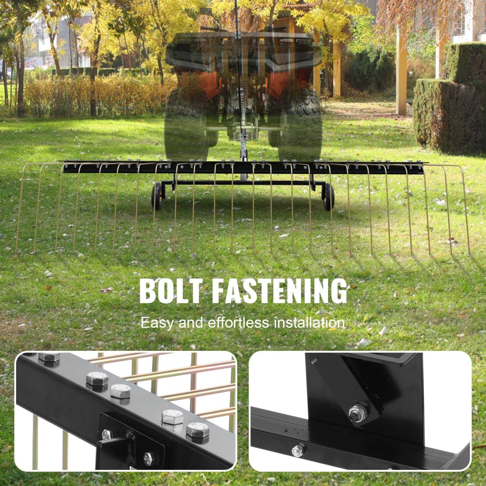 Tow Behind Dethatcher, 60-inch Tow Dethatcher with 24 Steel Tines, Lawn Dethatcher Rake for ATV or Mower, Tow Behind Lawn Rake with Lift Handle for Leaves, Pine Needles, and Grass