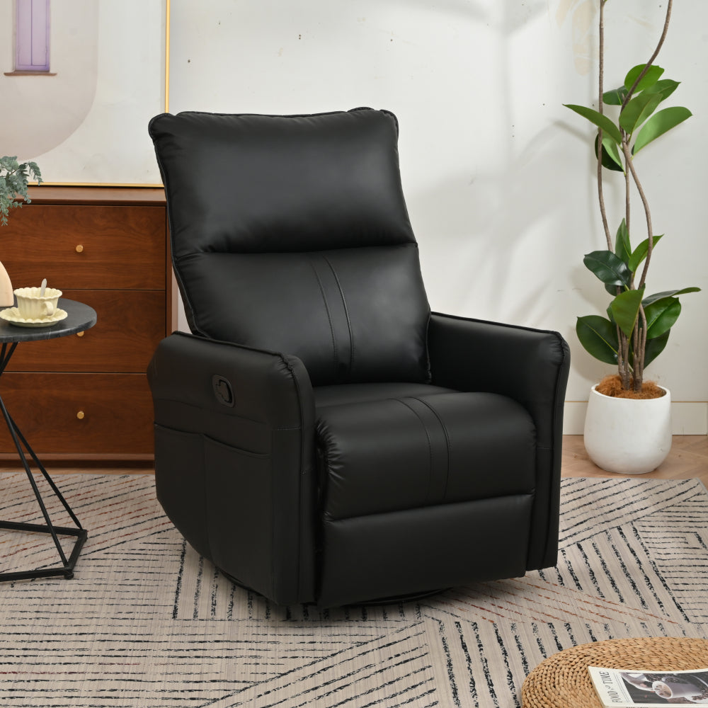 Rocking Recliner Chair,360°Swivel Nursery Rocking Chair,Glider Chair,Modern Small Rocking Swivel Recliner Chair for Bedroom,Living Room Chair Home Theater Seating,Side Pocket(Black+360°Swivel )