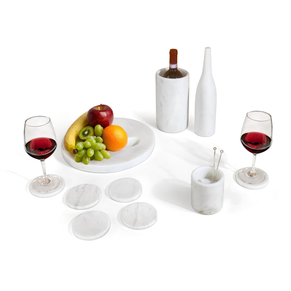 White natural marble dining room accessories set, natural stone, luxury 10 pcs set, genuine marble, real marble
