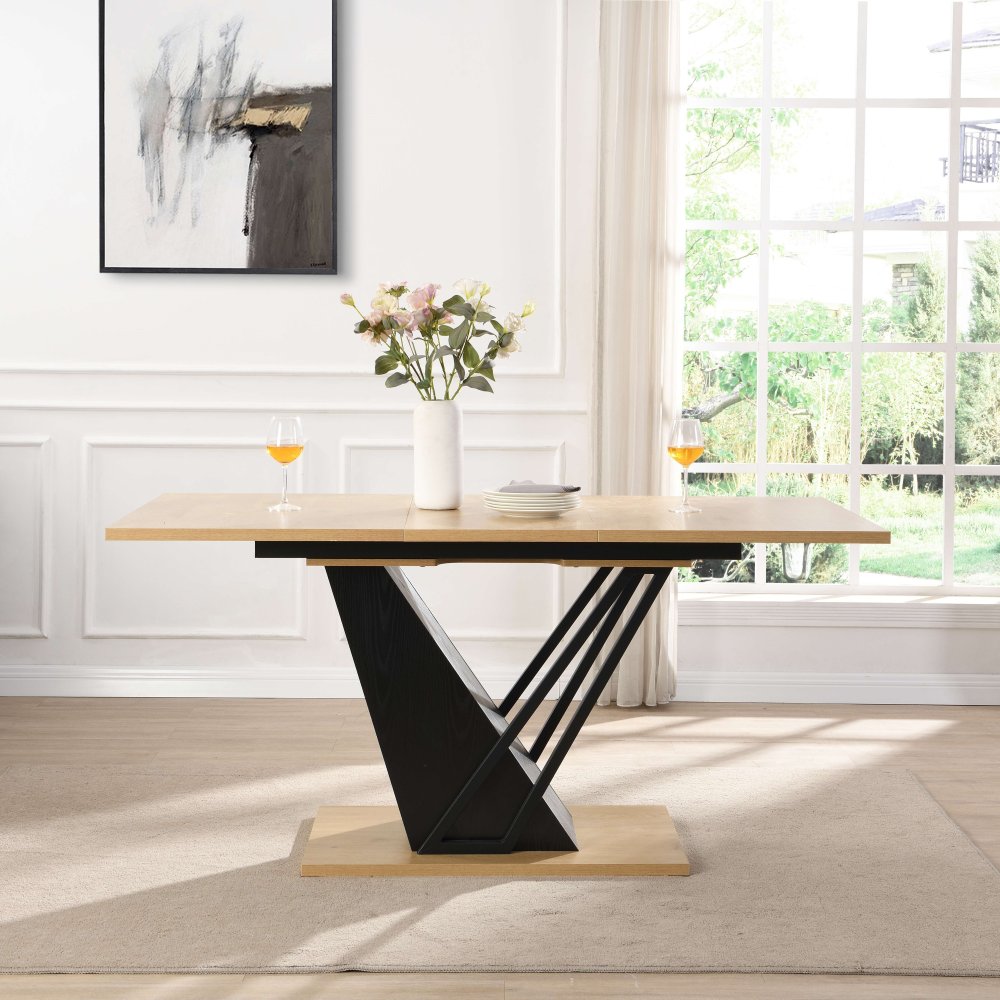 61.81 (46.46) inch Extendable Dining Table with Built-in Storage, Modern Wooden Table with Sturdy Metal Frame and MDF base, Adjustable Tabletop for Home Kitchen, Dining Room, and Office Spaces.
