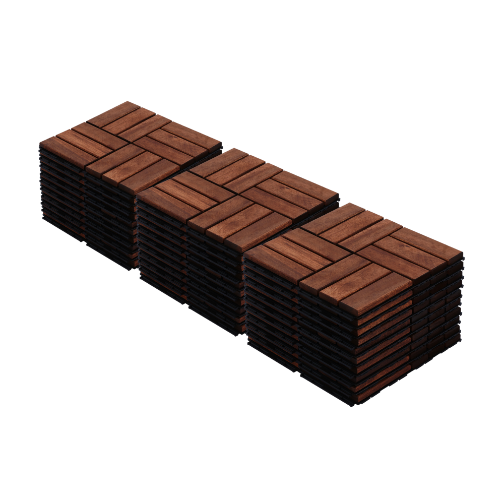 Acacia Wood Interlocking Deck Tiles Checker Pattern, 10PCS 12" x 12" Square Brown Acacia Hardwood Outdoor Flooring for Patio, Bancony, Pool Side,...