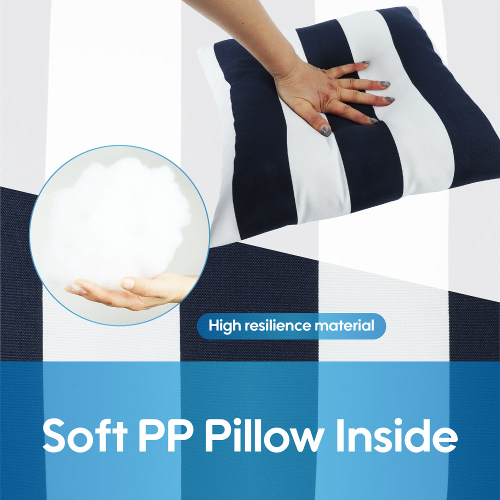 2 Pack Outdoor Throw Pillows, Waterproof & Fade-Resistant Patio Cushions for Garden, Porch, Poolside Furniture - Soft & Comfortable Decorative Pillow Covers (18x18 Inch, Blue white strpie)