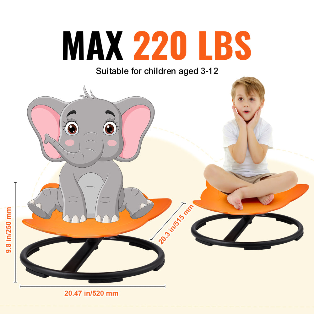 VEVOR Elephant Kids Swivel Chair, 220 LBS Capacity, 360° Spinning Chair, Autistic Kids Sensory Toy Chair with Non-Slip Metal Base, Toddler Sit and Spin Chair for Coordination Balance Focus Orange